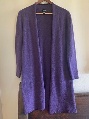 Eileen Fisher Purple Boucle Wool Blend Cardigan